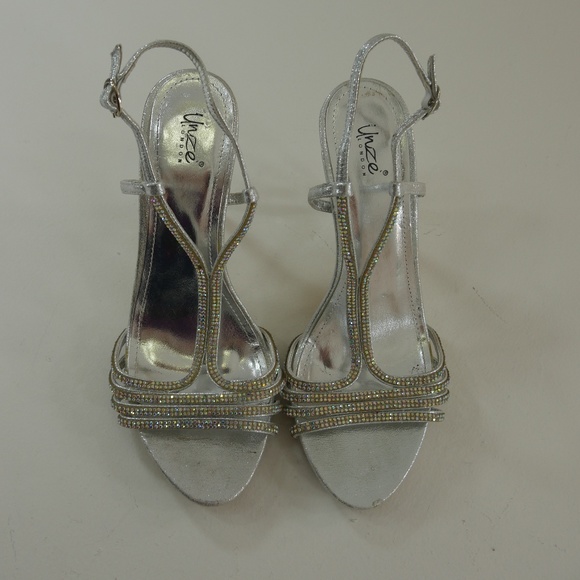 Unze London Silver High Heel Evening Sandals - Picture 1 of 8